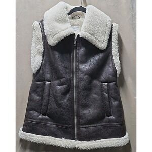 Aerie Brown and Cream Shearling Vest